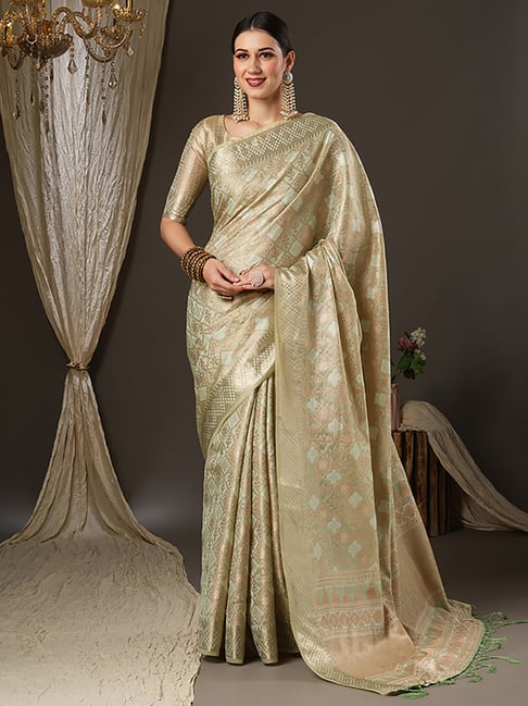 Saree Mall Green Silk Woven Saree With Unstitched Blouse Price in India