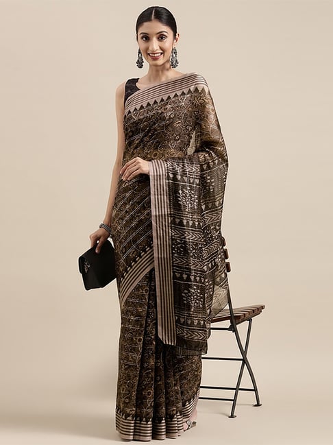 Saree Mall Grey Silk Printed Saree With Unstitched Blouse Price in India