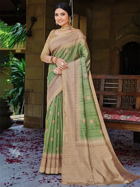 Saree Mall Green Silk Printed Saree With Unstitched Blouse Price in India