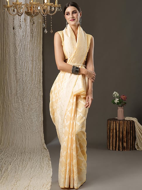 Saree Mall Beige Cotton Woven Saree With Unstitched Blouse Price in India