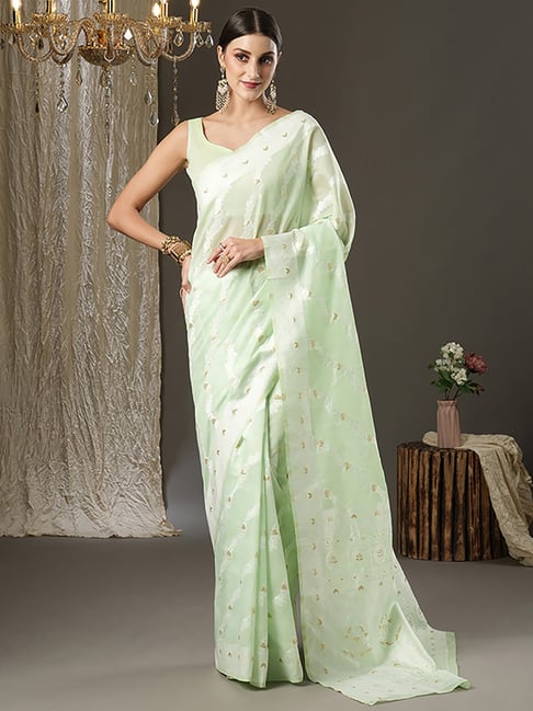 Saree Mall Green Cotton Woven Saree With Unstitched Blouse Price in India