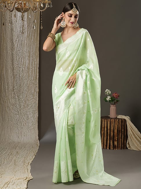 Saree Mall Green Cotton Woven Saree With Unstitched Blouse Price in India