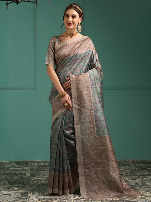 Saree Mall Green Silk Printed Saree With Unstitched Blouse Price in India