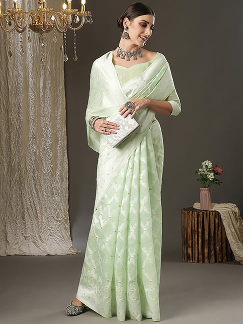 Saree Mall Green Cotton Woven Saree With Unstitched Blouse Price in India