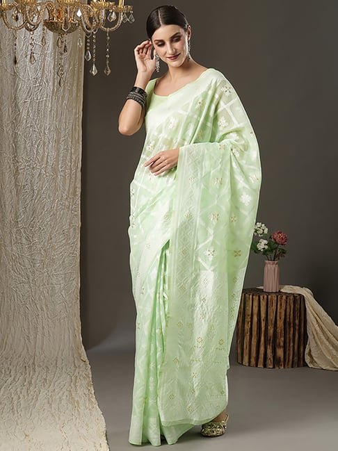 Saree Mall Green Cotton Woven Saree With Unstitched Blouse Price in India