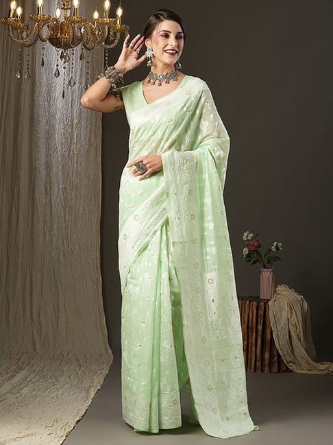 Saree Mall Green Cotton Woven Saree With Unstitched Blouse Price in India