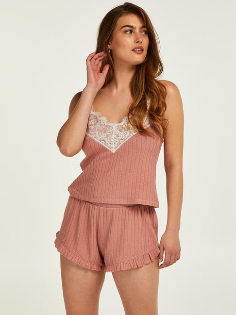 Hunkemoller Dusty Pink Cotton Lace Cami Top With Shorts