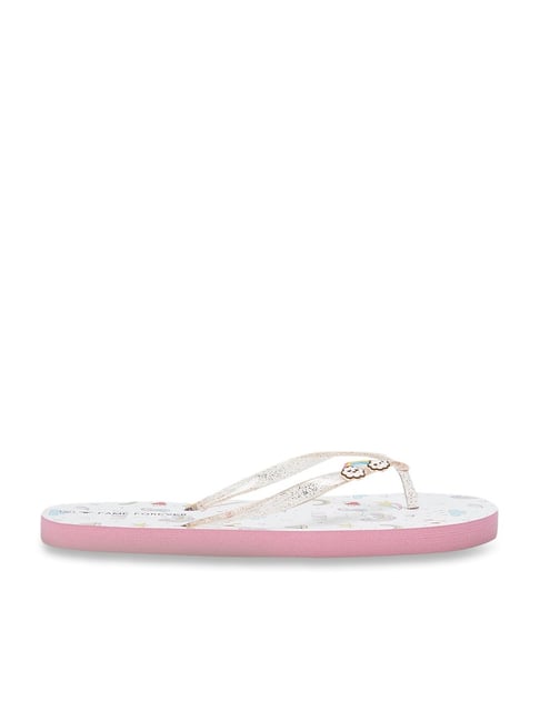 Fame Forever by Lifestyle Kids Rainbow Strap Patch White Flip Flops