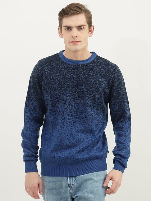 United Colors of Benetton Blue Regular Fit Texture Sweater