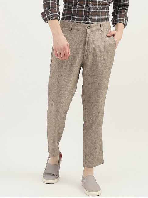 United Colors of Benetton Brown Regular Fit Texture Trousers