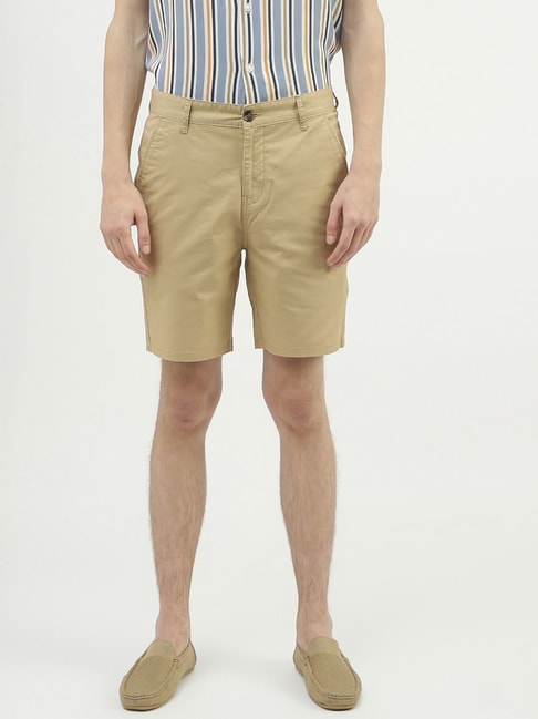 United Colors of Benetton Khaki Cotton Slim Fit Shorts