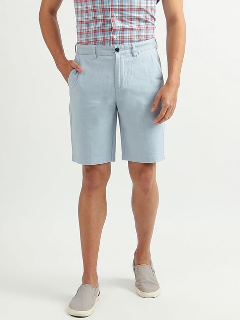 United Colors of Benetton Blue Cotton Slim Fit Shorts