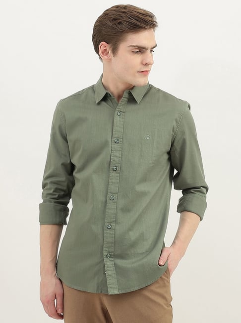 United Colors of Benetton Olive Cotton Slim Fit Shirt