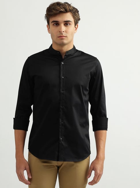 United Colors of Benetton Black Cotton Slim Fit Shirt