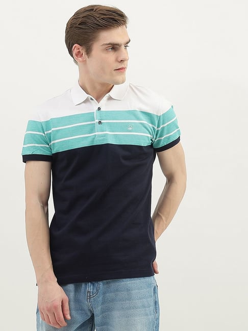 United Colors of Benetton Multi Cotton Regular Fit Striped Polo T-Shirt