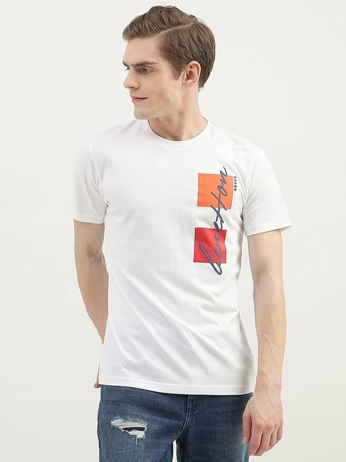 United Colors of Benetton White Cotton Regular Fit Printed T-Shirt