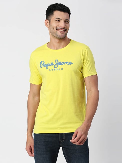 Men's Yellow Brand Logo Printed Crew Neck T-Shirt – Levis India Store