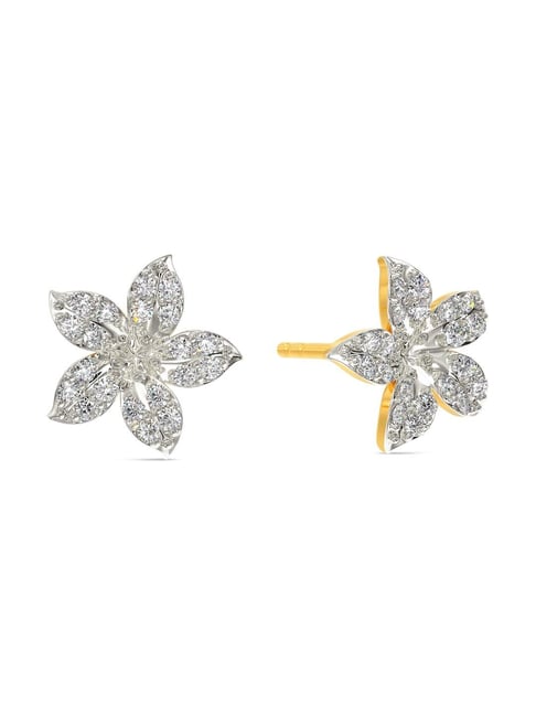 Diamond Flower Star Blossom Stud Earrings Single Gem