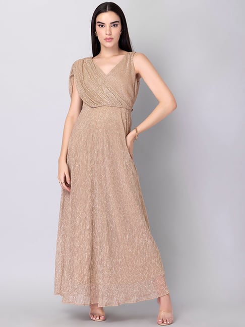 FabAlley Gold Textured Gown Price in India