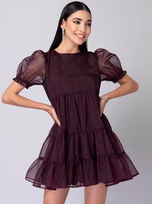 FabAlley Maroon Regular Fit Skater Dress Price in India