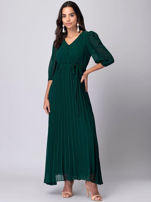 FabAlley Green Regular Fit Gown Price in India