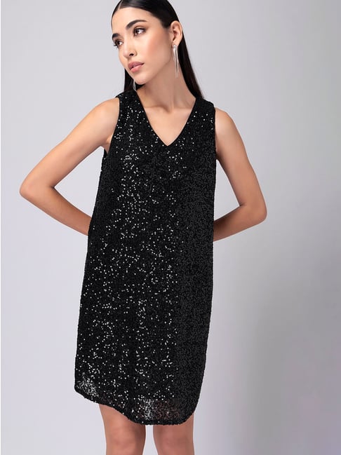FabAlley Black Embellished Fit & Flare Dress Price in India