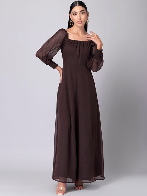 FabAlley Brown Regular Fit Gown Price in India