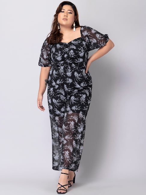 FabAlley Black Georgette Printed Jumpsuit