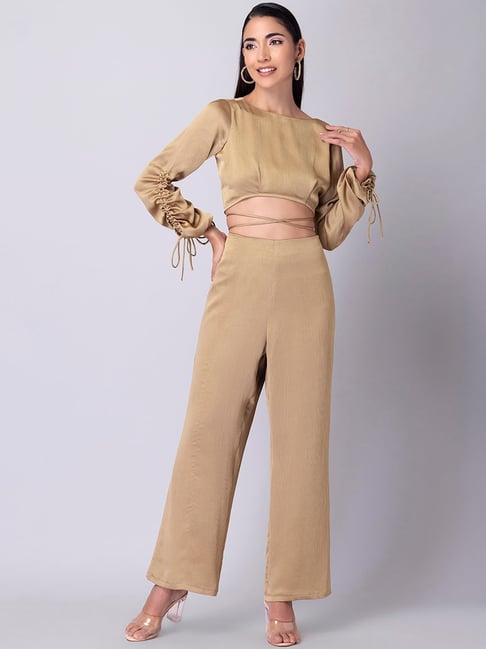 FabAlley Gold Maxi Top With Pants