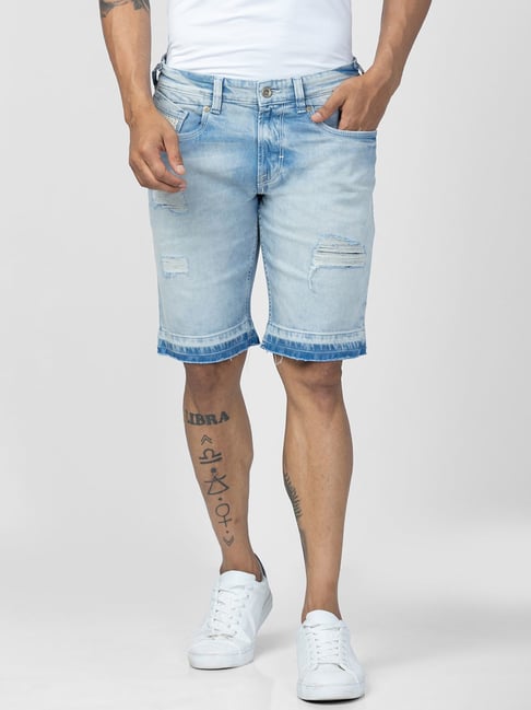 Spykar Light Blue Cotton Regular Fit Denim Shorts-picture-25