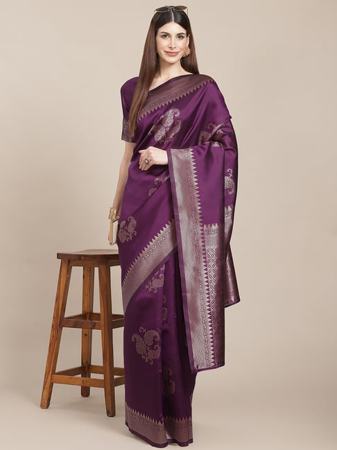 KSUT Purple Silk Woven Saree With Unstitched Blouse Price in India