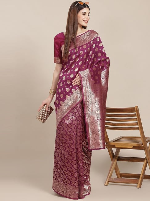 KSUT Purple Silk Woven Saree With Unstitched Blouse Price in India