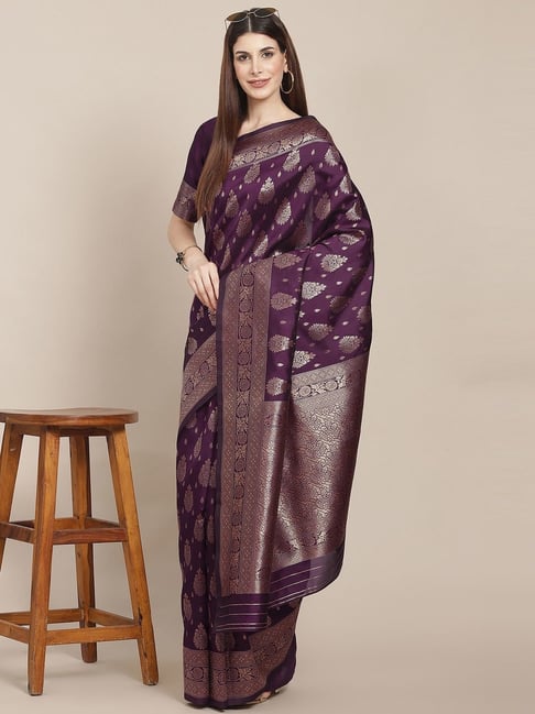 KSUT Purple Silk Woven Saree With Unstitched Blouse Price in India