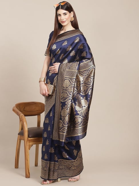 KSUT Blue Silk Woven Saree With Unstitched Blouse Price in India