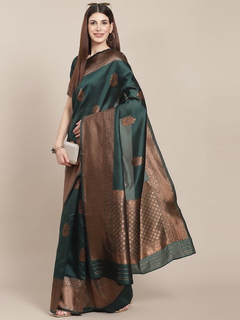 KSUT Green Silk Woven Saree With Unstitched Blouse Price in India