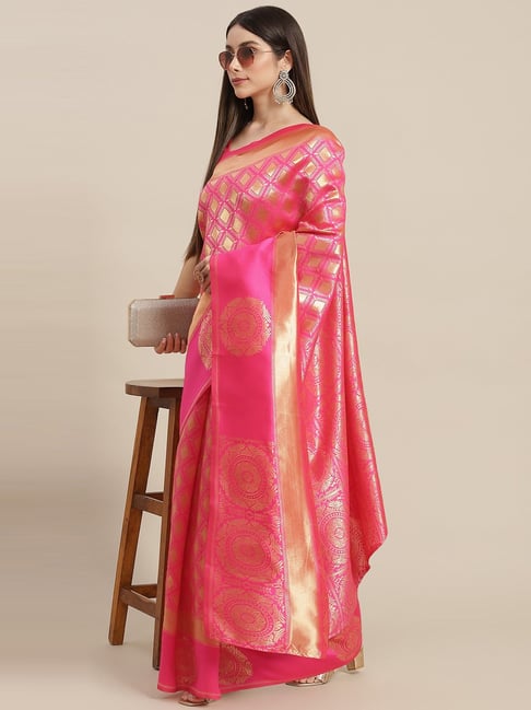 KSUT Pink Silk Woven Saree With Unstitched Blouse Price in India