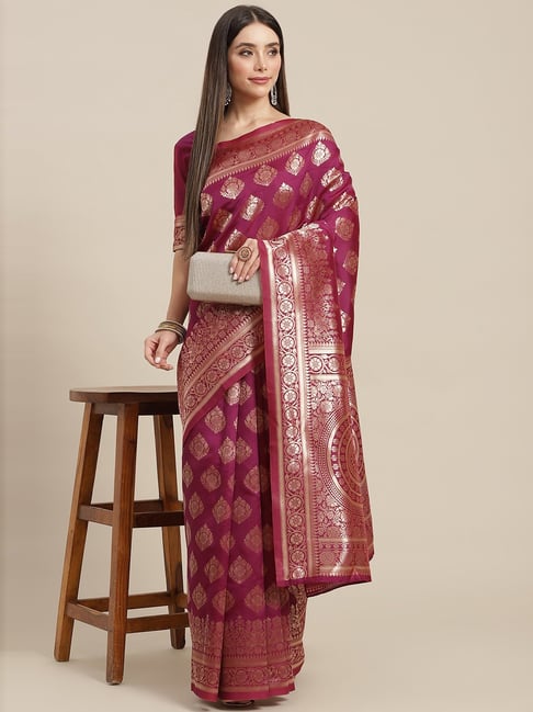 KSUT Purple Silk Woven Saree With Unstitched Blouse Price in India