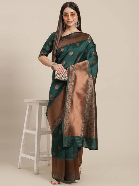 KSUT Green Silk Woven Saree With Unstitched Blouse Price in India