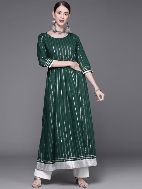 KSUT Green Cotton Embellished Flared Kurta-picture-16