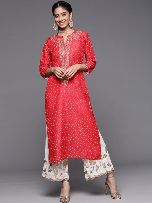 Red And White Ladies Rayon Printed Kurti With Palazzo at Best Price in  Delhi | Saavli Fashion