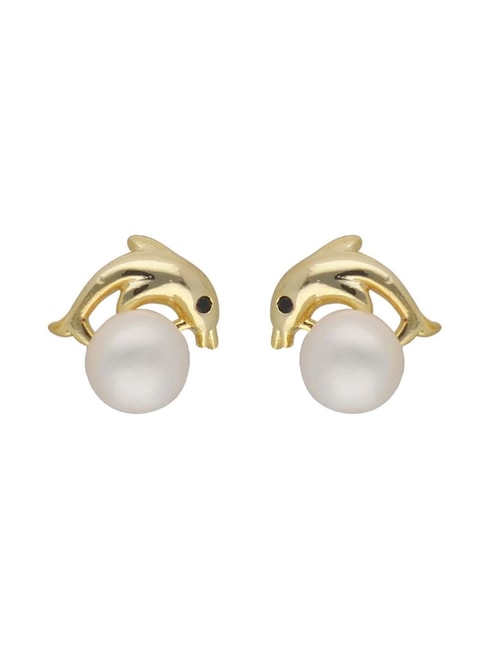 Cubic Zirconia Dolphin Heart Stud Earrings in 10K Gold | Banter