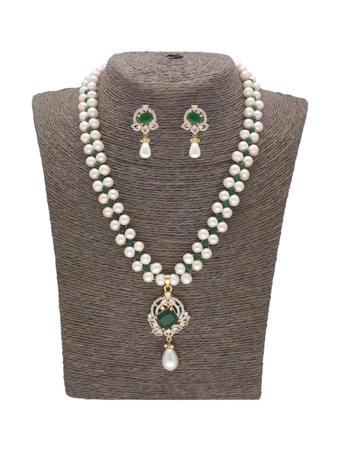 18k White Gold Diamond Triple Strand Pearl Necklace/Pendant/Pin