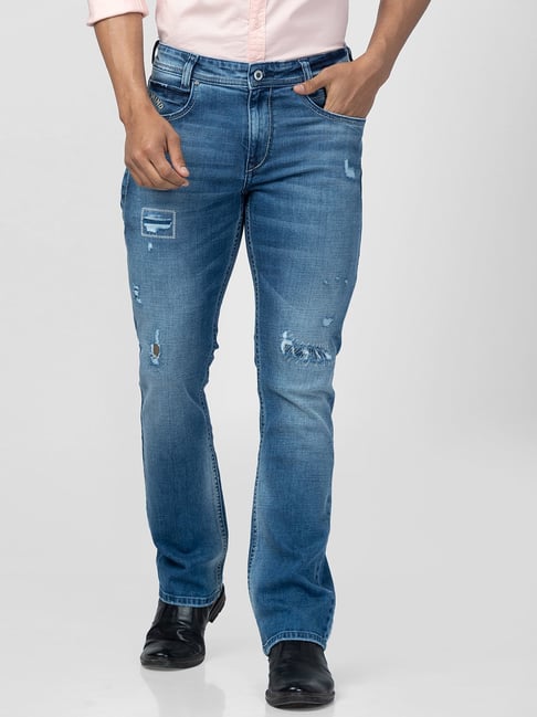 Spykar Mid Blue Cotton Comfort Fit Distressed Jeans-picture-37