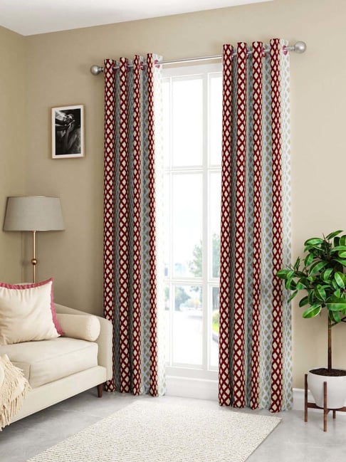 Bianca SANTORO Beige & Maroon Faux Silk 7 Ft. Door Curtain - Set of 2