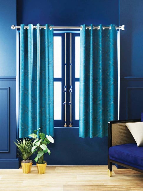 Bianca ANTELLIA GLITTER Teal Blue Polyester 5 Ft. Window Curtain - Set of 2-picture-46