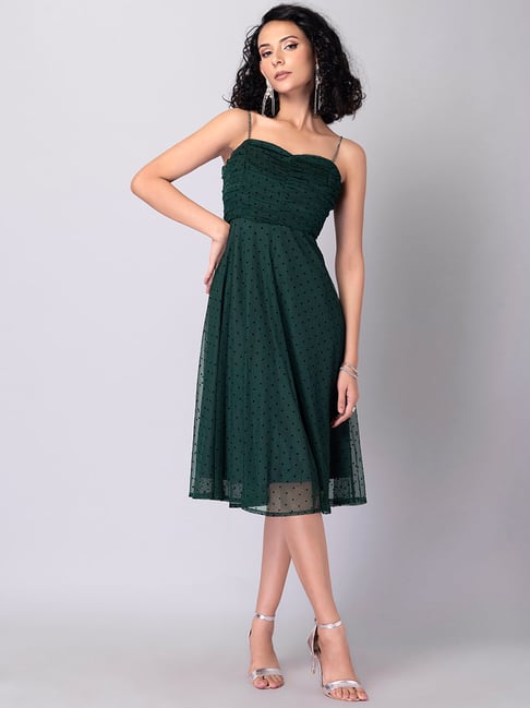 FabAlley Green Printed Skater Dress Price in India