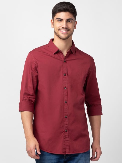 Buy Spykar Earthy Red Cotton Slim Fit Shirt for Mens Online Tata