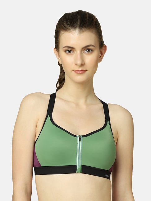 Buy Triumph Green Color-Block Sports Bra for Women's Online @ Tata