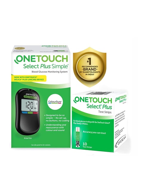 OneTouch Select Plus Simple Glucometer with 10 Strips + 10 Sterile Lancets + 1 Lancing device