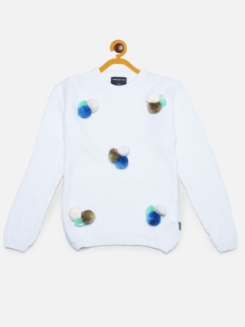 Crimsoune Club Kids White Applique Full Sleeves Sweater